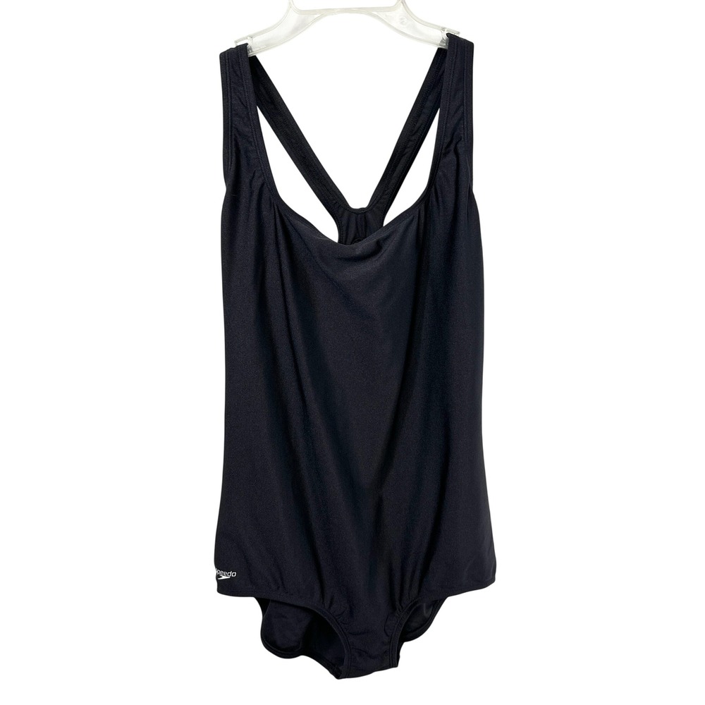 Speedo Plus Size 20 One Piece Swimsuit Solid Black Racerback Modest Swim 1009